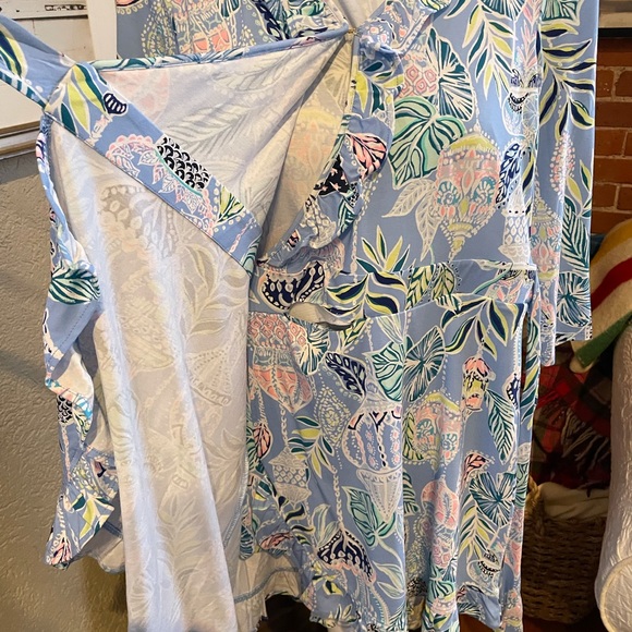 LILLY PULITZER Jessalynne Wrap Romper Blue Peri Lapis Lanterns - Picture 5 of 16